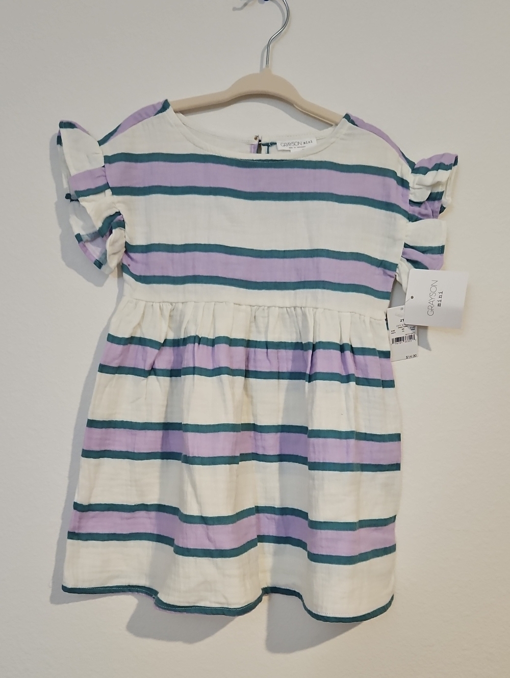 Gymboree Girls' Cream Stripe Casual Dress with Purple & Teal